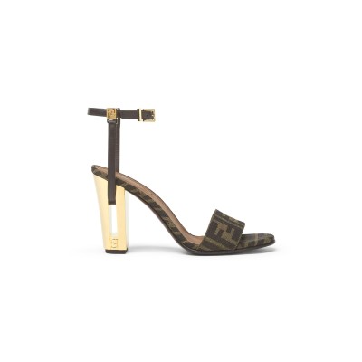 FENDI DELFINA SANDALO CON TACCO ALTO IN TESSUTO MARRONE 8X8442AJZFF1D1C